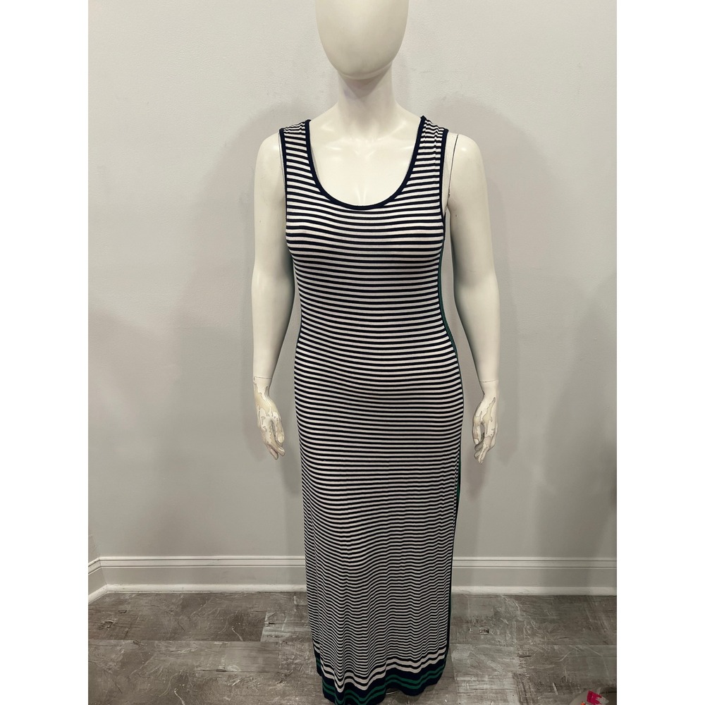 Max Studio Womens Maxi Trapeze Dress Blue White Striped Sleeveless Size XL